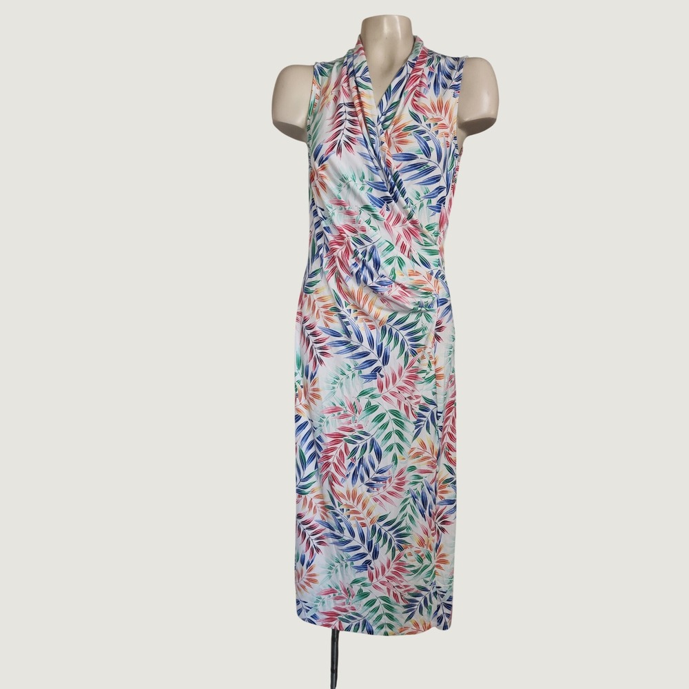 Tommy Bahama Womens XS Tropical Palm Leaf Faux Wrap Midi Dress TW618159 White